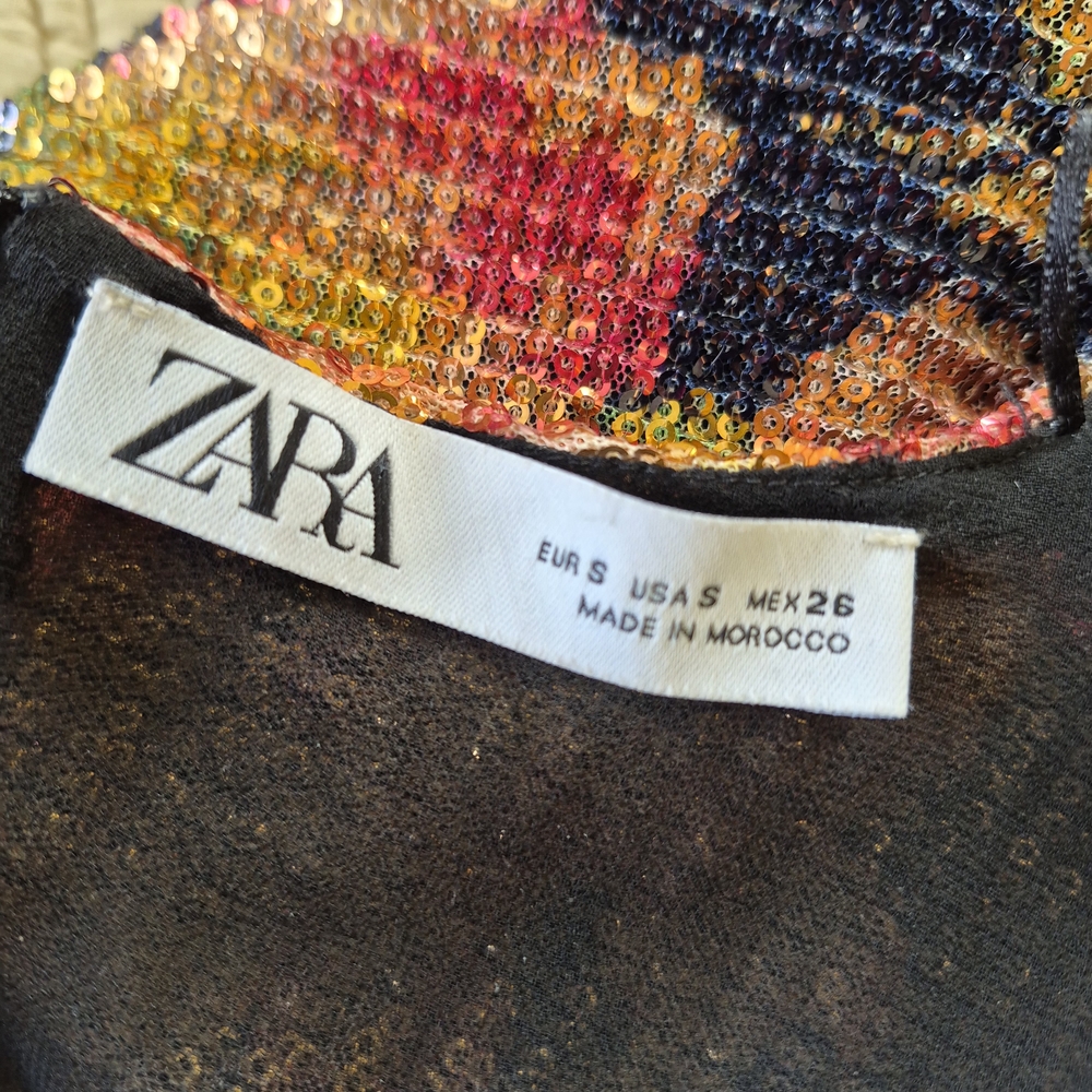 Zara Floral Sequin Dress - Black, Pink, Gold - Picture 7 of 9